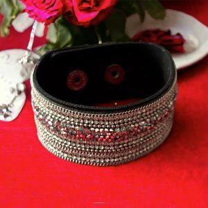 Black Suede Leather Blinged out Bracelet